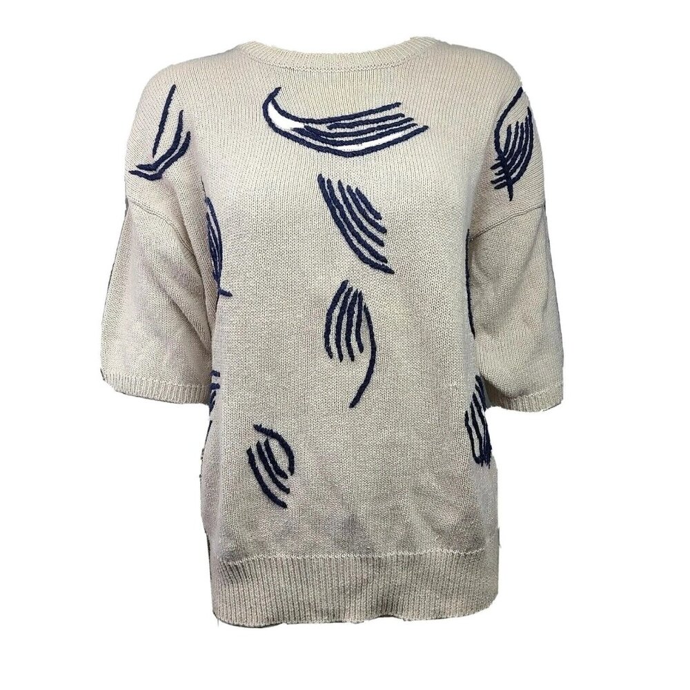 Leslie Fay Sportswear‎ Sweater Top Womens Size L Large Tan Short Sleeve Pullover